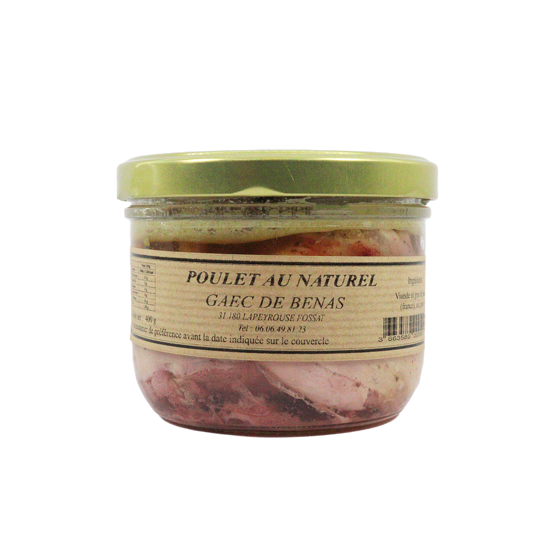 Poulet au naturel en conserve