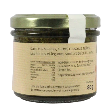 Coriandre à l'huile (Certifié AB) | Assaisonnements-Condiments local - Un goût d'ici