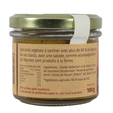 Pâté de courge butternut (Certifié AB) | A Tartiner local - Un goût d'ici
