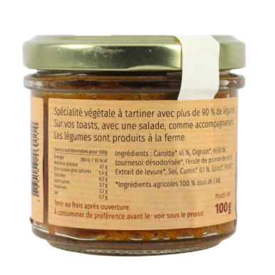 Pâté de carotte cumin (Certifié AB) | A Tartiner local - Un goût d'ici