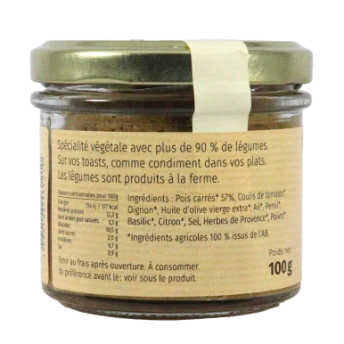 Pâté de pois carrés à la provençale (Certifié AB) | A Tartiner local - Un goût d'ici