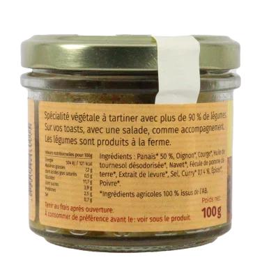 Pâté de panais curry (Certifié AB) | A Tartiner local - Un goût d'ici