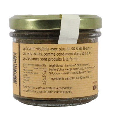Pâté de lentilles aux cèpes (Certifié AB) | A Tartiner local - Un goût d'ici
