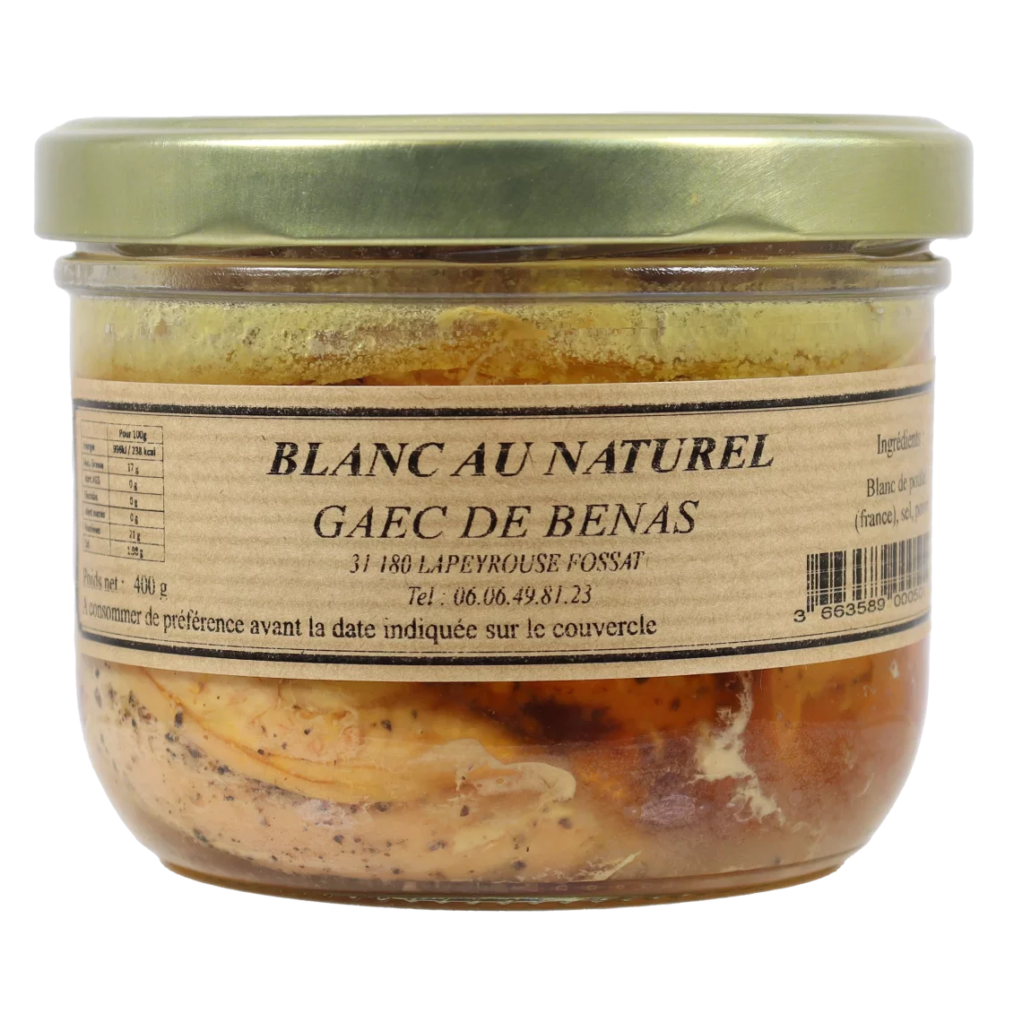Blancs de poulet au naturel en conserve