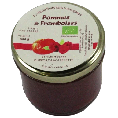 Purée de pomme framboise (Certifié AB) | Compote-Purée local - Un goût d'ici