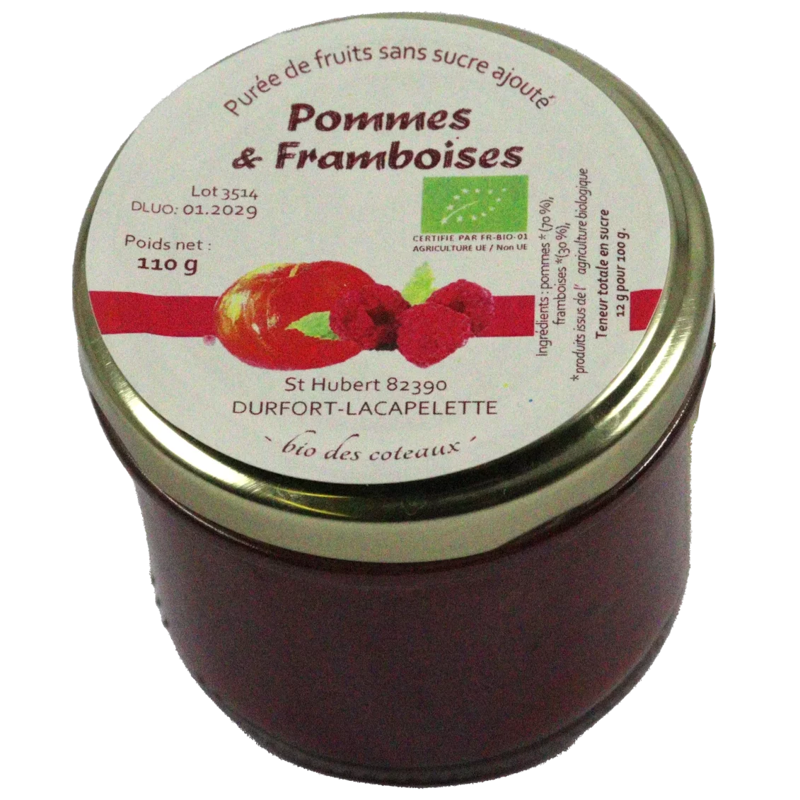 Purée de pomme framboise (Certifié AB) | Compote-Purée local - Un goût d'ici