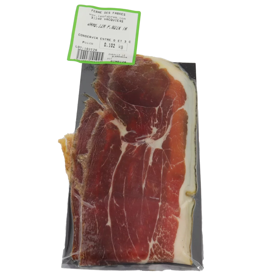 Porc noir - jambon cru tranché | Porc Noir local - Un goût d'ici