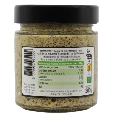 Moutarde à l'ancienne (certifié AB) | Assaisonnements-Condiments local - Un goût d'ici