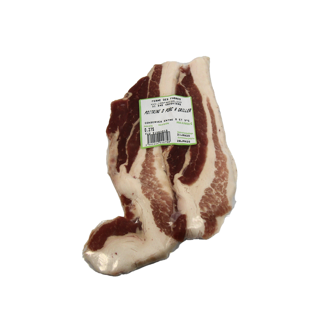 Porc noir - Poitrine Tranchée Porc noir - Poitrine Tranchée