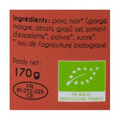 Pâté de Porc Noir au piment d'Espelette (certifié AB)