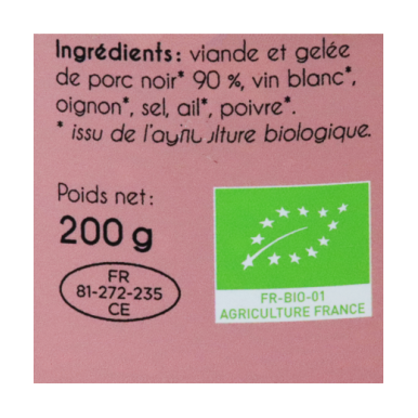 Pâté de tête de Porc Noir (certifié AB)