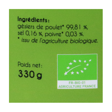 Gésiers de Poulet au naturel (certifé AB)