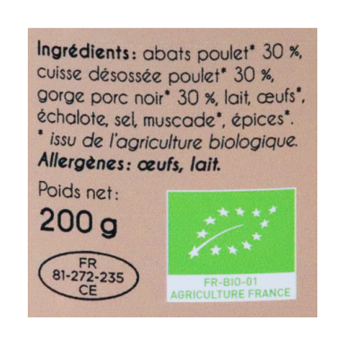 Pâté de Poulet / Porc Noir (certifé AB)